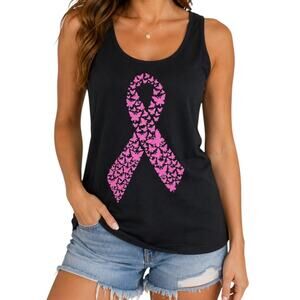 Breast Cancer Awareness Pink Butterfly Ribbon‎ Graphic Tank Top Size Large
